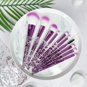 Фіолетовий набір пензликів 10 шт у стильному дизайні + силіконова косметичка